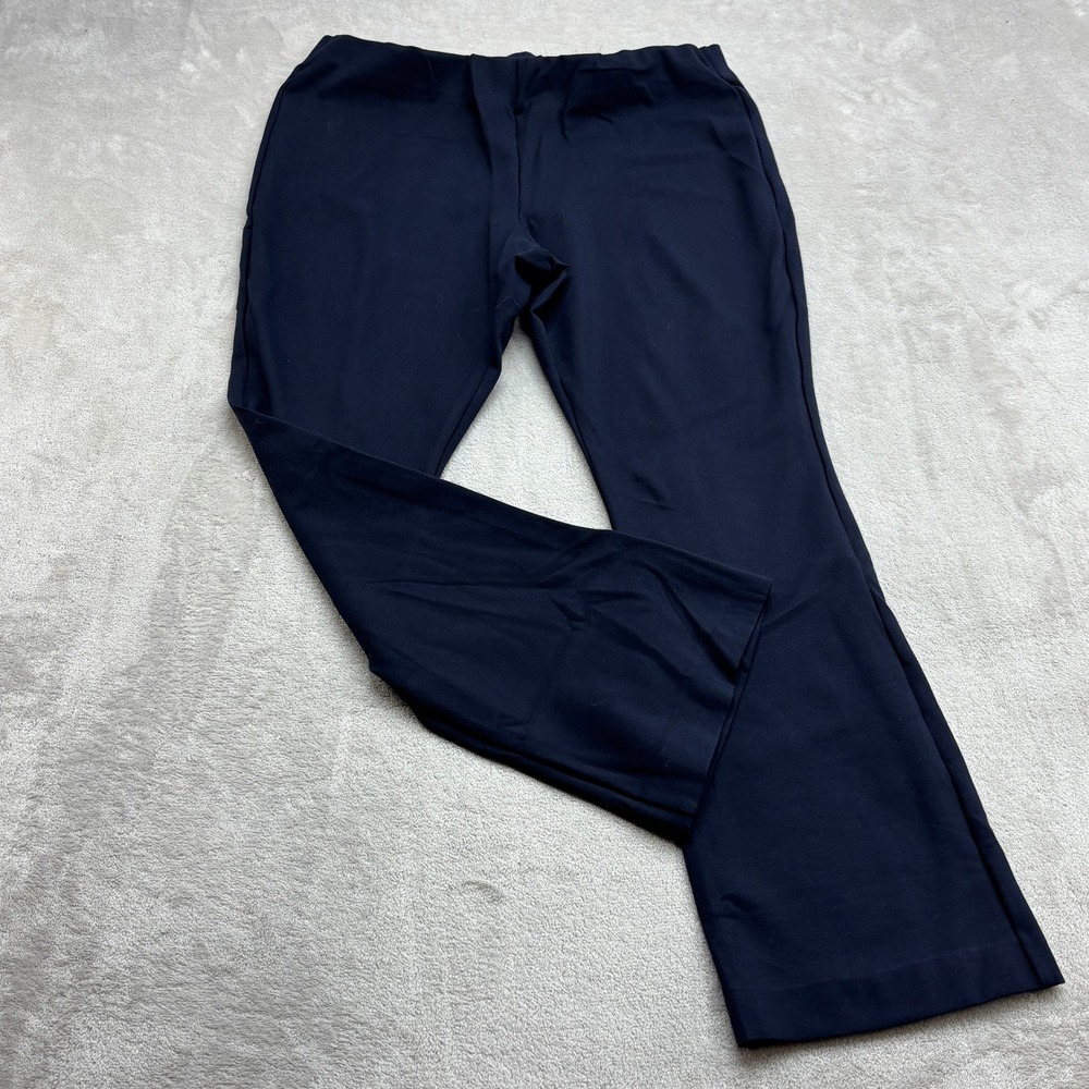 Ann Mashburn Flare Sid Pants Womens L Long Navy Blue Pull On Ponte Knit Trousers